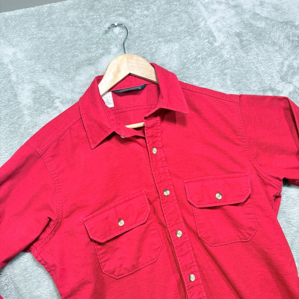 Lands End Button Down Shirt Mens Medium Red Cotton Canvas Made in USA Utility